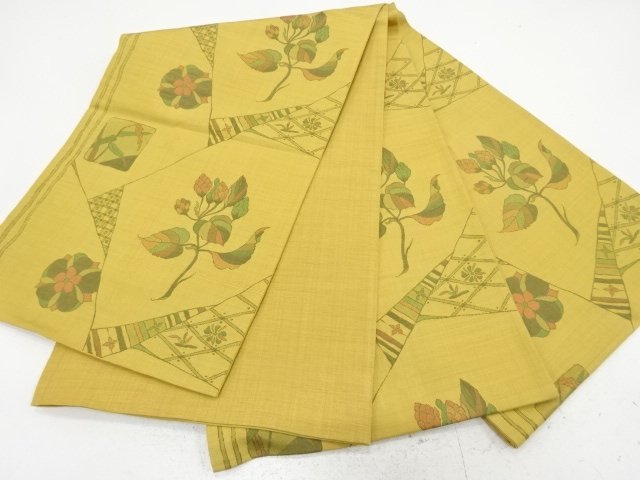  アンティーク　切りばめ風　草花に古典柄織り出し袋帯（材料）